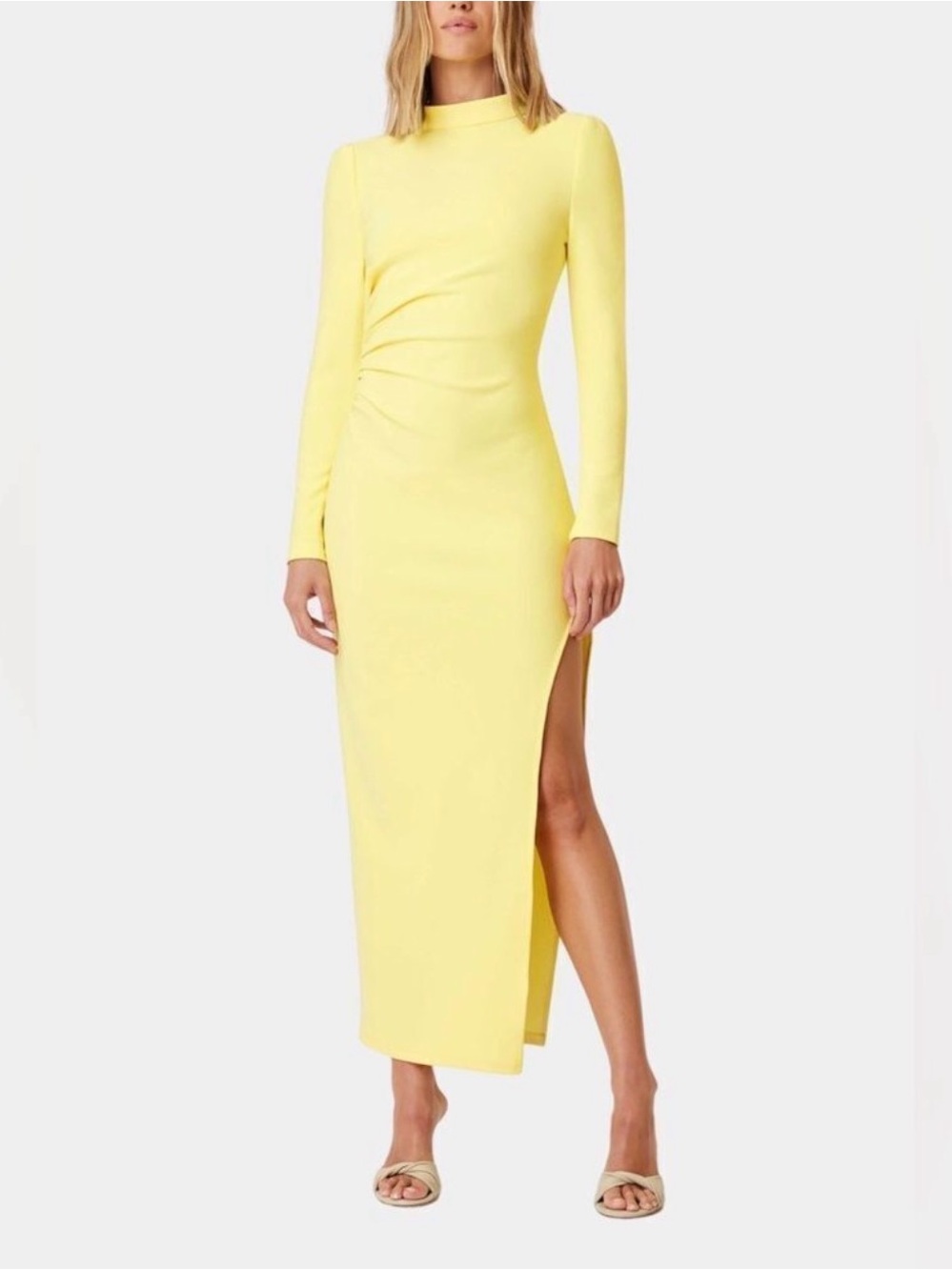 Elliatt Soft Yellow Long-Sleeve Maxi Dress with Side Slit